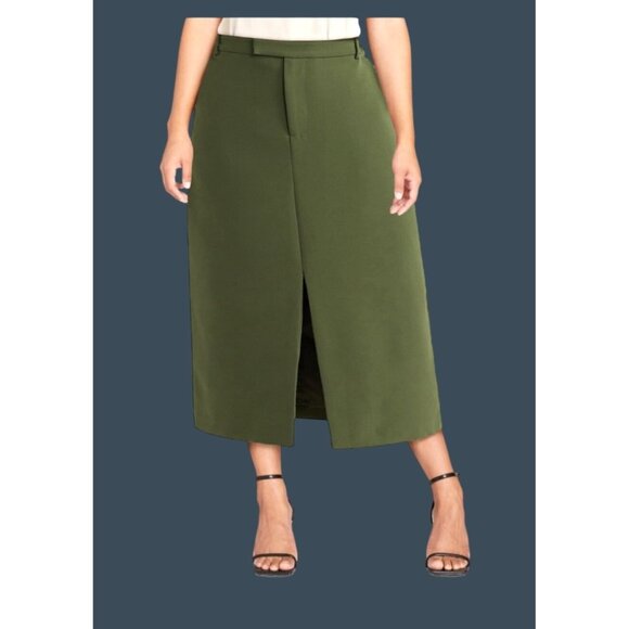 Scoop- Olive Green Women's Midi Skirt with Front Slit & Belt Loops Size 10 - Picture 2 of 7